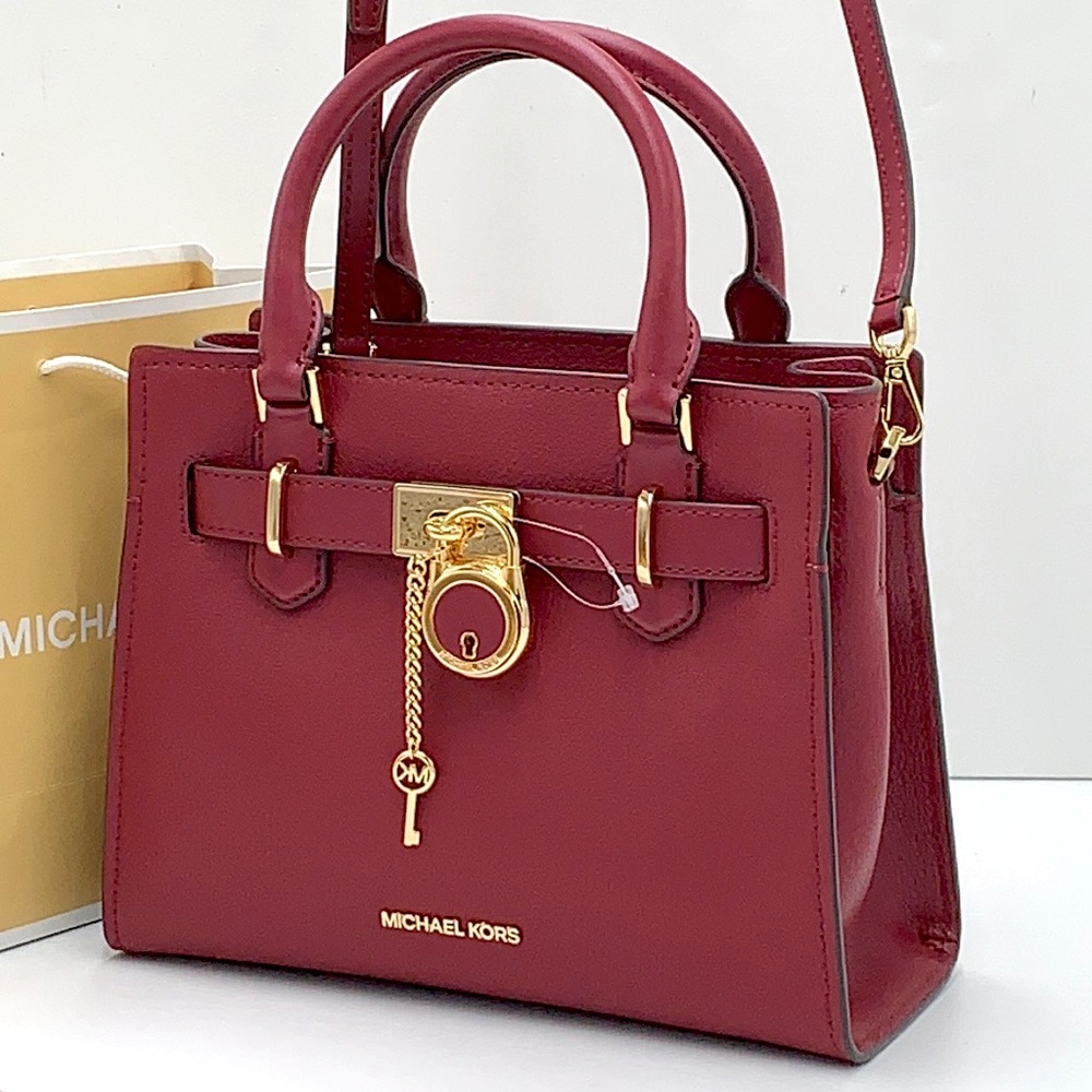 Michael Kors Hamilton Small Satchel Shoulder Crossbody Bag Dark Cherry COLOR - Picture 2 of 16